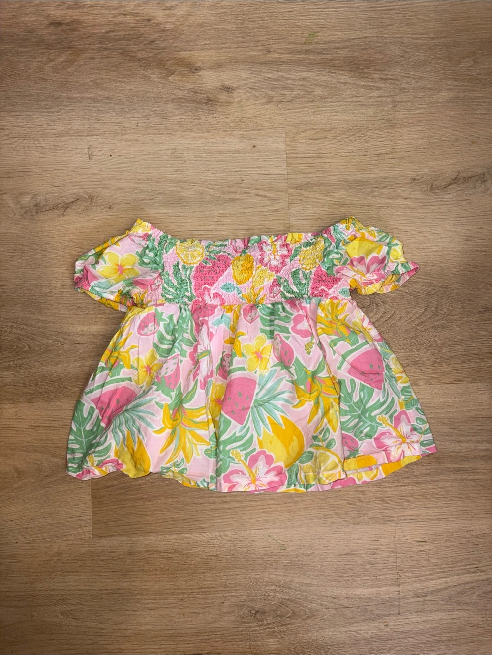 Cynthia Rowley Pink, Yellow & Green Tropical Off-Shoulder Blouse